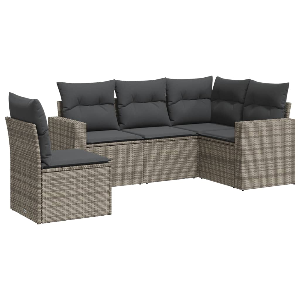5-Delige Loungeset Met Kussens Poly Rattan Grijs