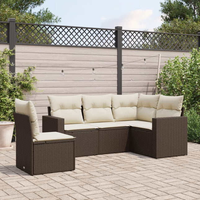 5-delige Loungeset met kussens poly rattan bruin 1 Bruin en crème