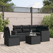 6-piece Lounge Set with cushions poly rattan black
