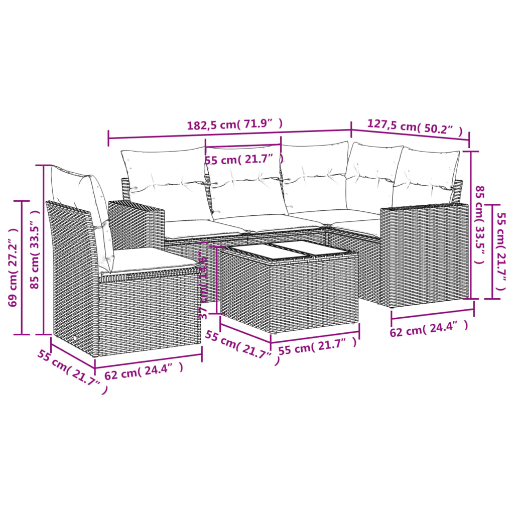 6-Delige Loungeset Met Kussens Poly Rattan Zwart