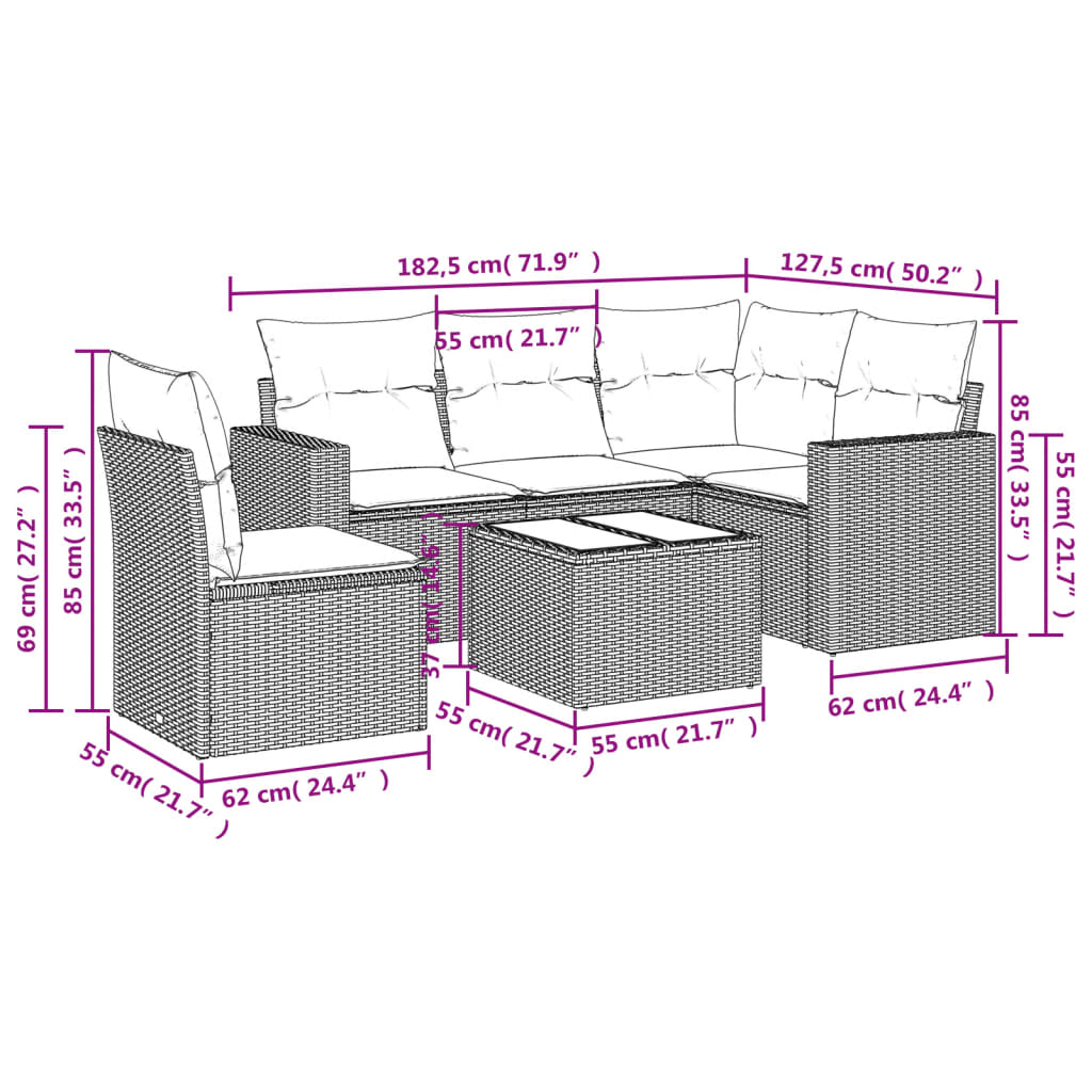 6-Delige Loungeset Met Kussens Poly Rattan Beige