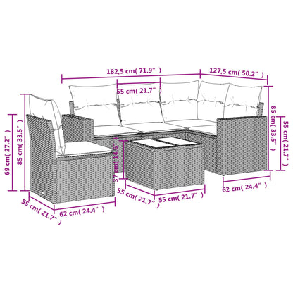 6-delige Loungeset met kussens poly rattan grijs Grijs Met tafel