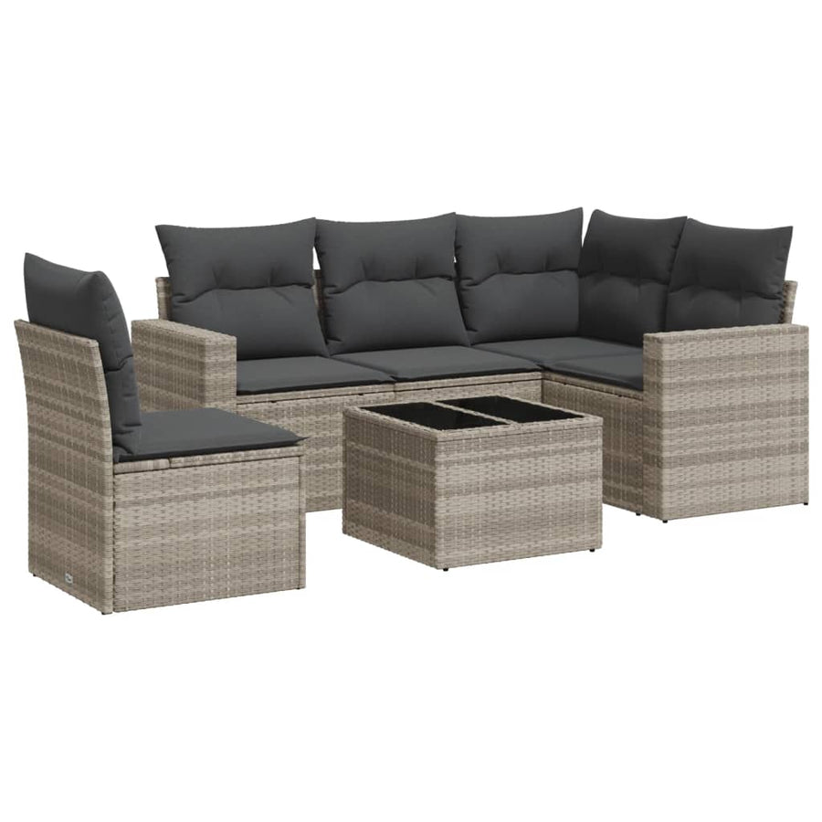 6-delige Loungeset met kussens poly rattan lichtgrijs