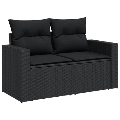 6-delige Loungeset met kussens poly rattan zwart 1 Zwart