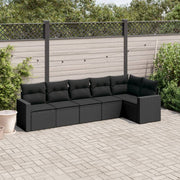 6-piece Lounge Set with cushions poly rattan black