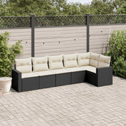 6-piece Lounge Set with cushions poly rattan black