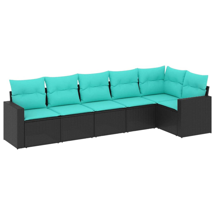 6-Delige Loungeset Met Kussens Poly Rattan 1 Zwart en blauw