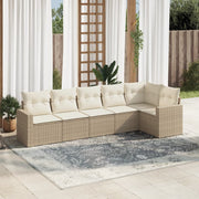 6-piece Lounge Set with cushions poly rattan beige