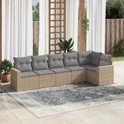 6-piece Lounge Set with cushions poly rattan beige