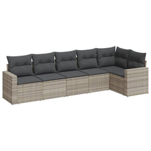6-delige Loungeset met kussens poly rattan lichtgrijs