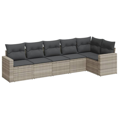 6-delige Loungeset met kussens poly rattan lichtgrijs