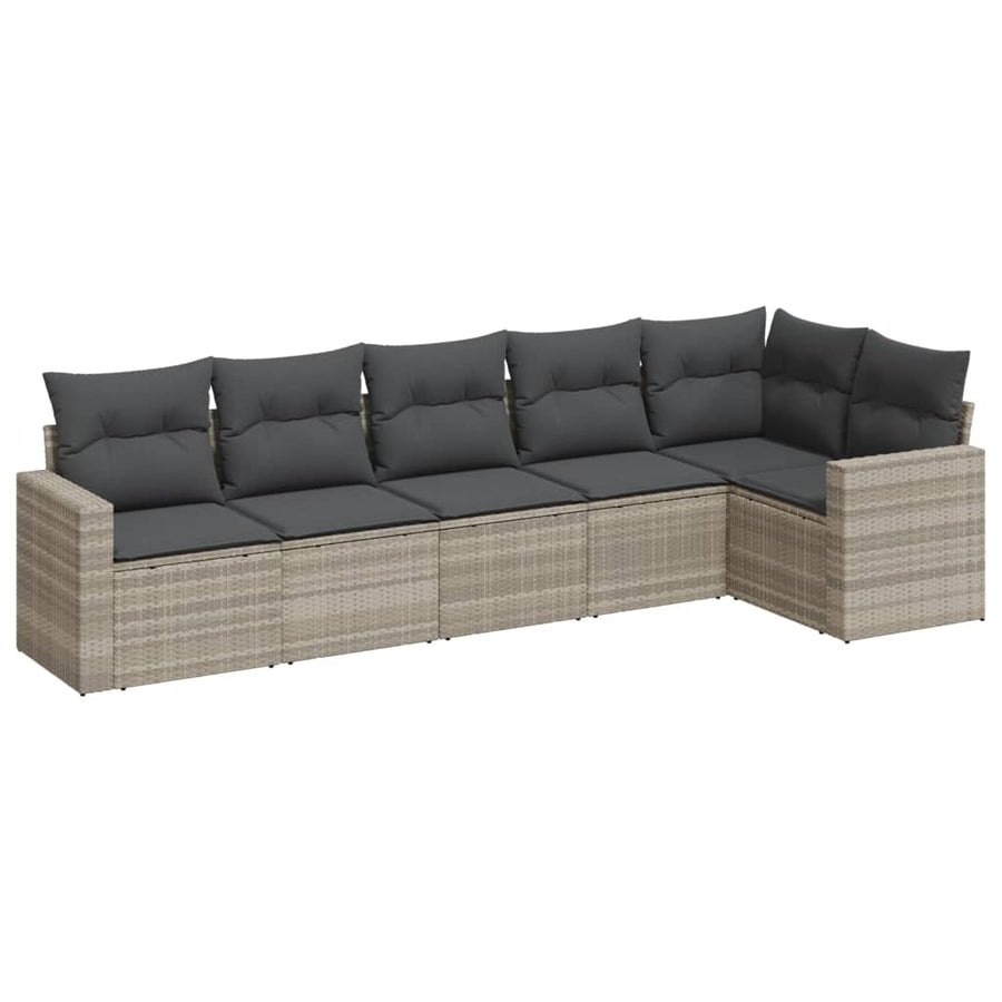 6-delige Loungeset met kussens poly rattan lichtgrijs