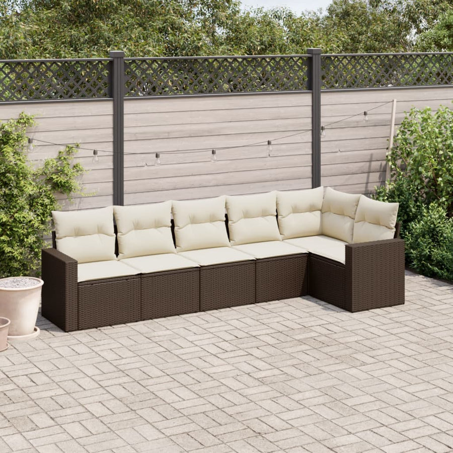 6-delige Loungeset met kussens poly rattan bruin 1 Bruin en crème