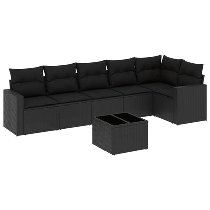 7-Delige Loungeset Met Kussens Poly Rattan Zwart