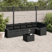 7-piece lounge set with cushions poly rattan black