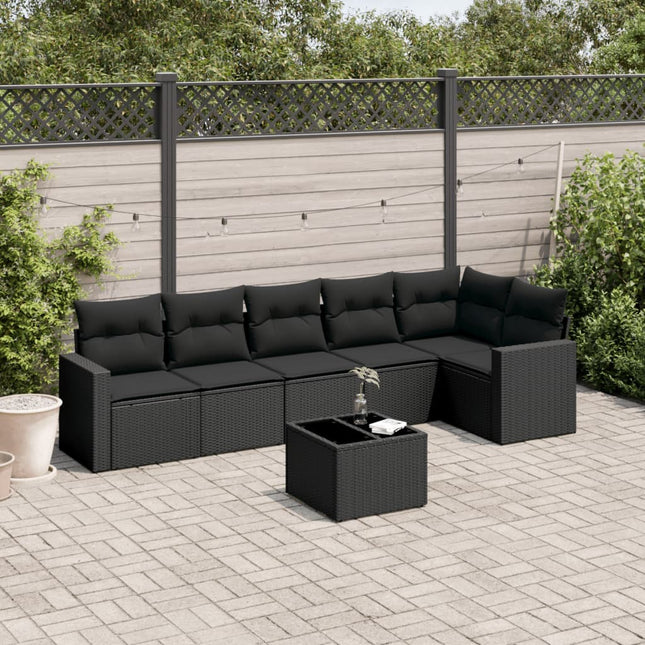 7-Delige Loungeset Met Kussens Poly Rattan Zwart