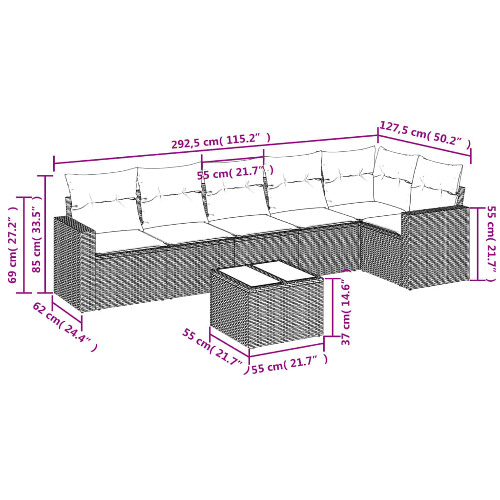 7-Delige Loungeset Met Kussens Poly Rattan Zwart