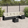 7-delige Loungeset met kussens poly rattan zwart