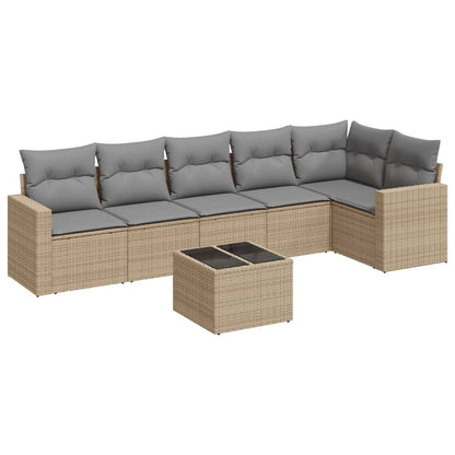 7-Delige Loungeset Met Kussens Poly Rattan Beige