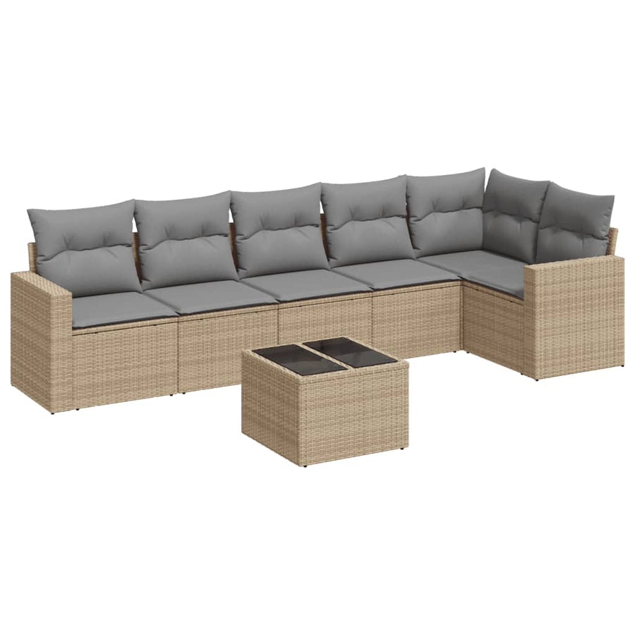 7-Delige Loungeset Met Kussens Poly Rattan Beige