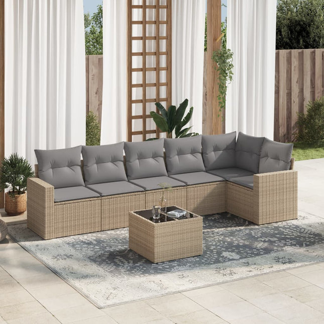 7-Delige Loungeset Met Kussens Poly Rattan Beige