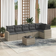 7-piece Lounge Set with cushions poly rattan light grey