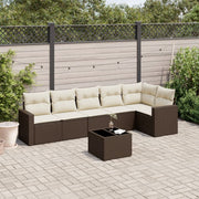 7-Piece Poly Rattan Lounge Set with Cushions Brown