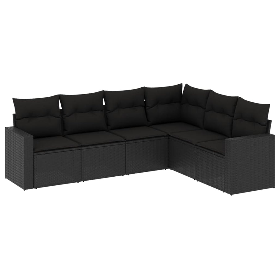 6-delige Loungeset met kussens poly rattan zwart 1 Zwart