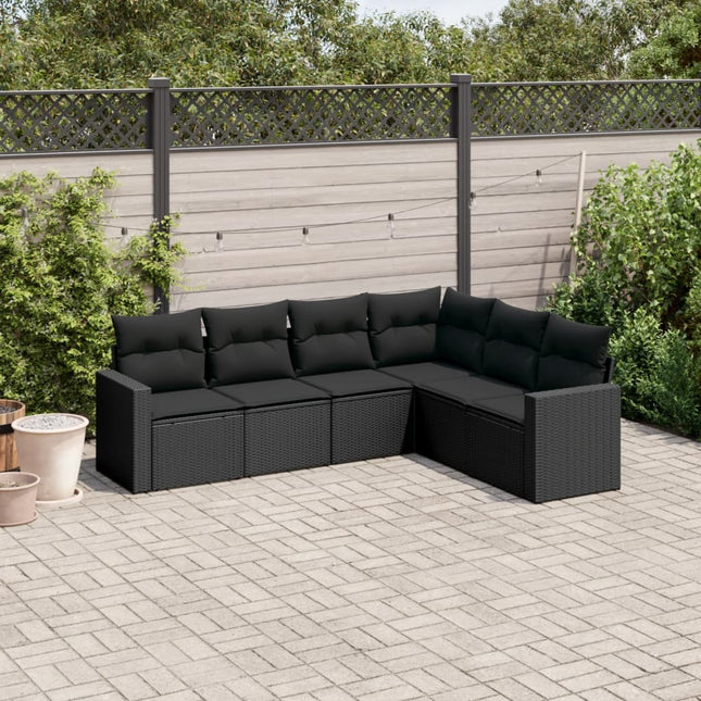 6-delige Loungeset met kussens poly rattan zwart 1 Zwart