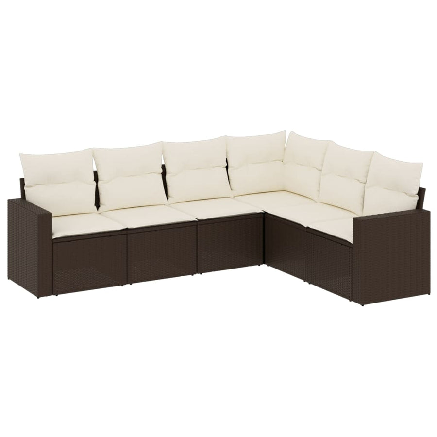 6-delige Loungeset met kussens poly rattan bruin 1 Bruin en crème