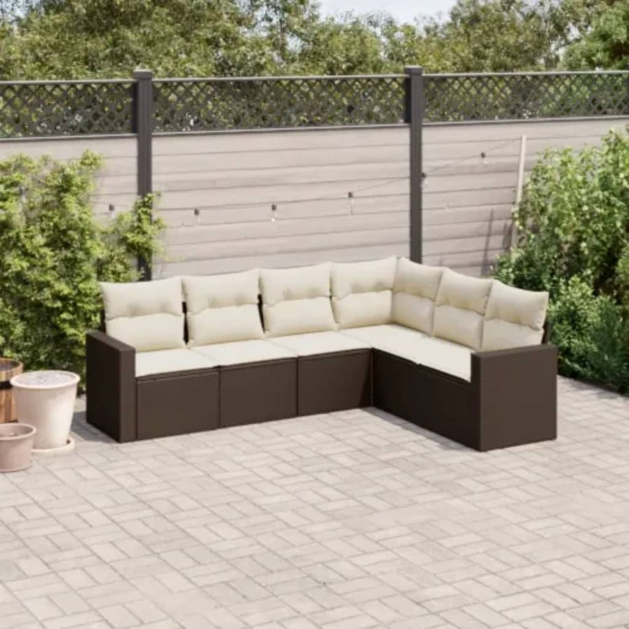 6-delige Loungeset met kussens poly rattan bruin 1 Bruin en crème