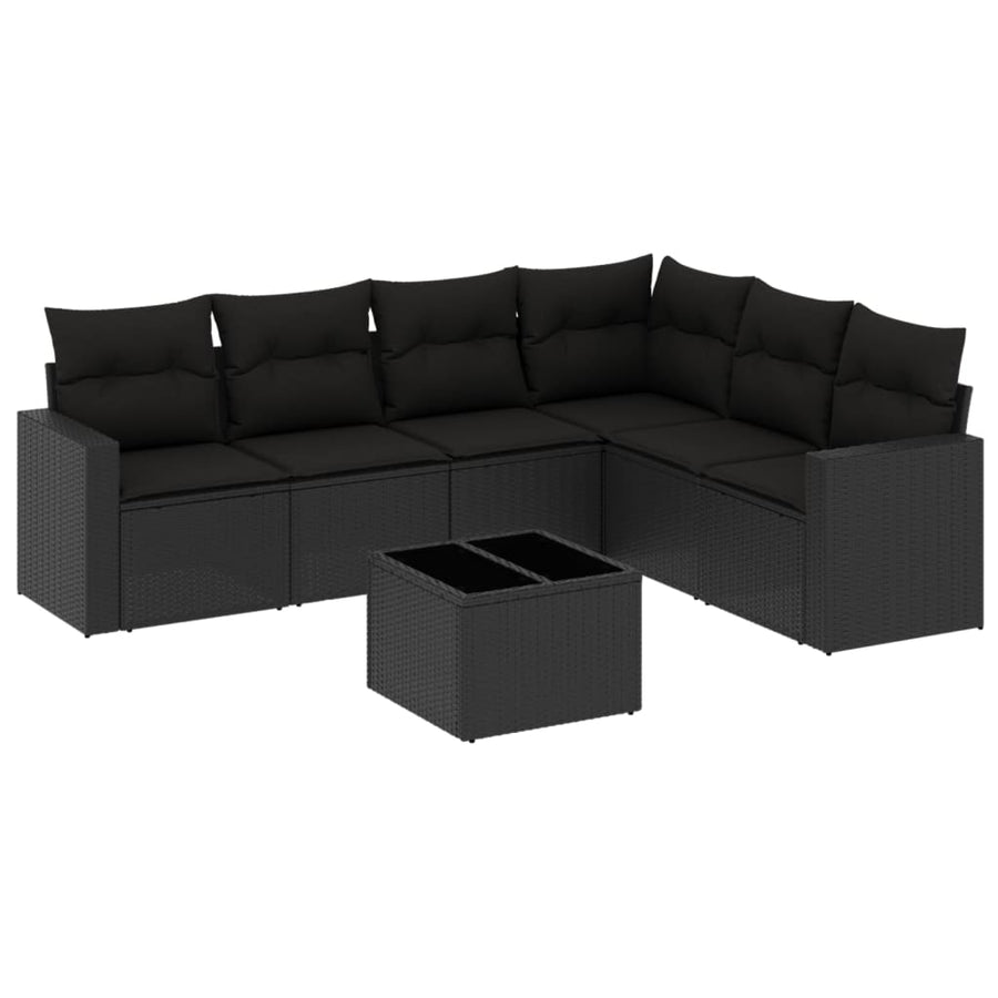 7-delige Loungeset met kussens poly rattan zwart Zwart Met tafel