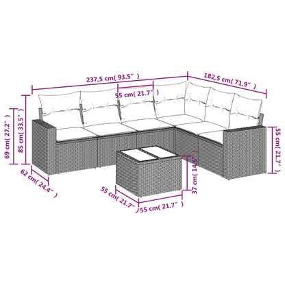 7-delige Loungeset met kussens poly rattan zwart Zwart en crème Met tafel