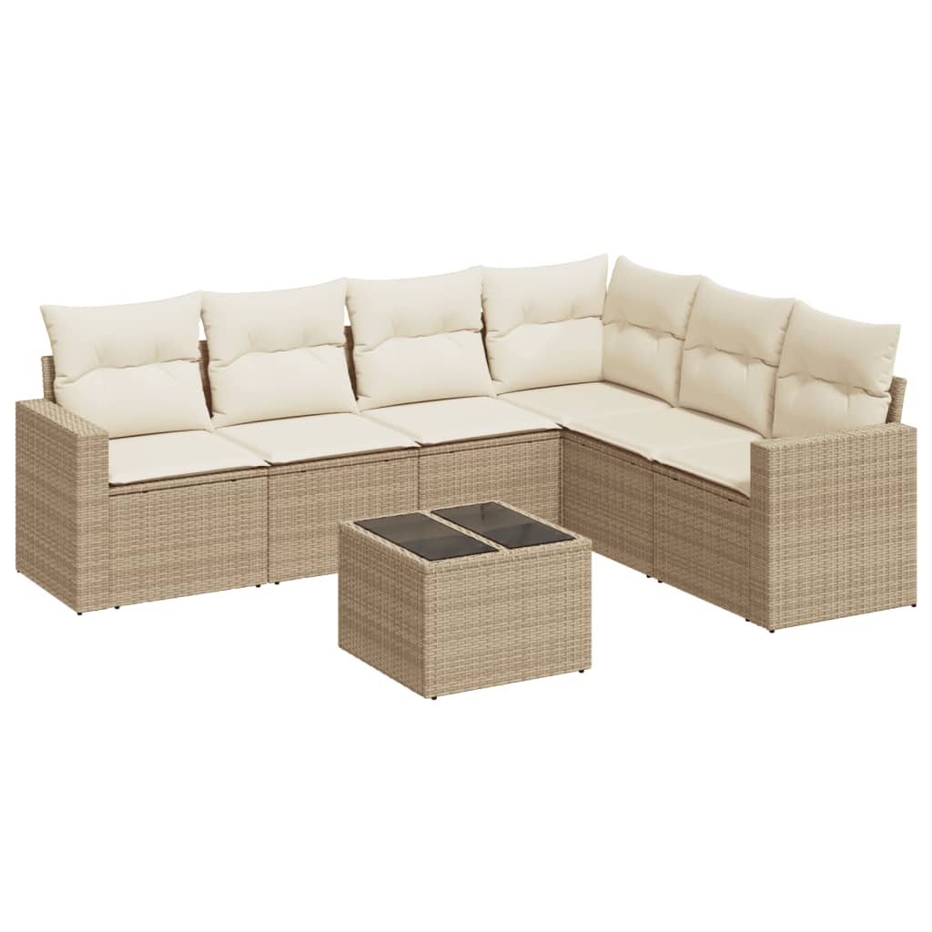 7-Delige Loungeset Met Kussens Poly Rattan Beige
