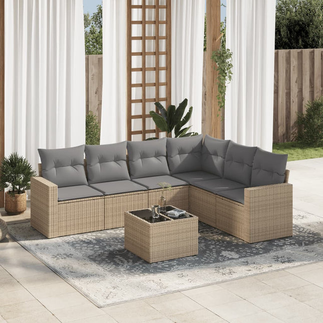 7-Delige Loungeset Met Kussens Poly Rattan Beige