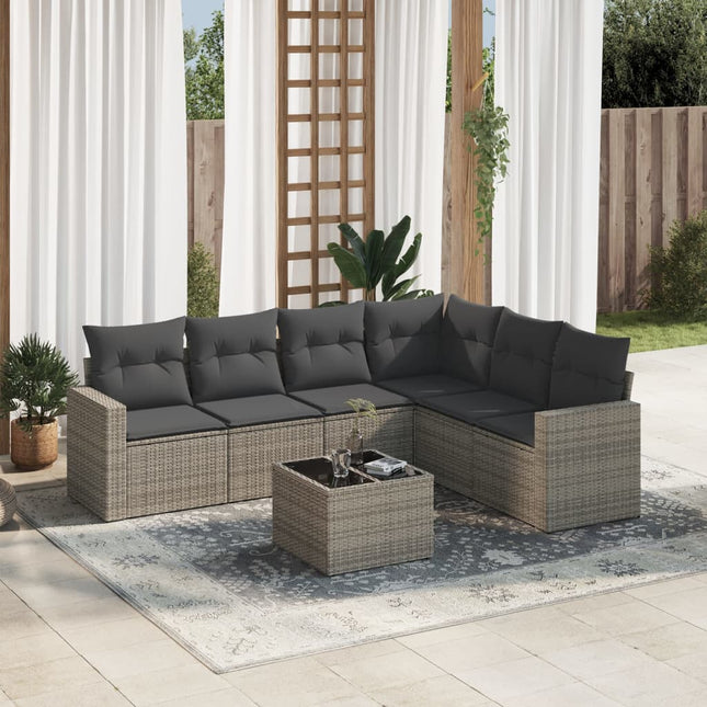 7-Delige Loungeset Met Kussens Poly Rattan