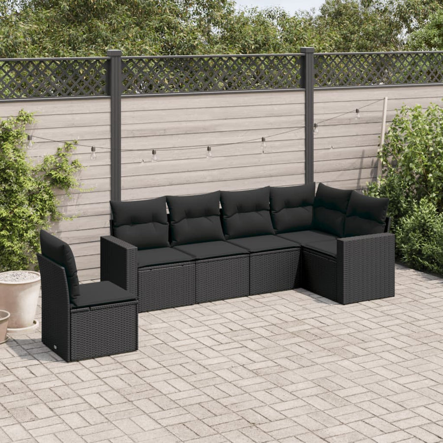 6-Delige Loungeset Met Kussens Poly Rattan Zwart