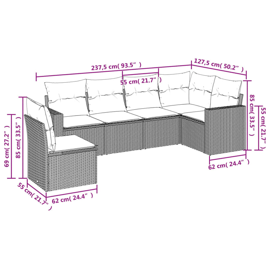 6-Delige Loungeset Met Kussens Poly Rattan Zwart