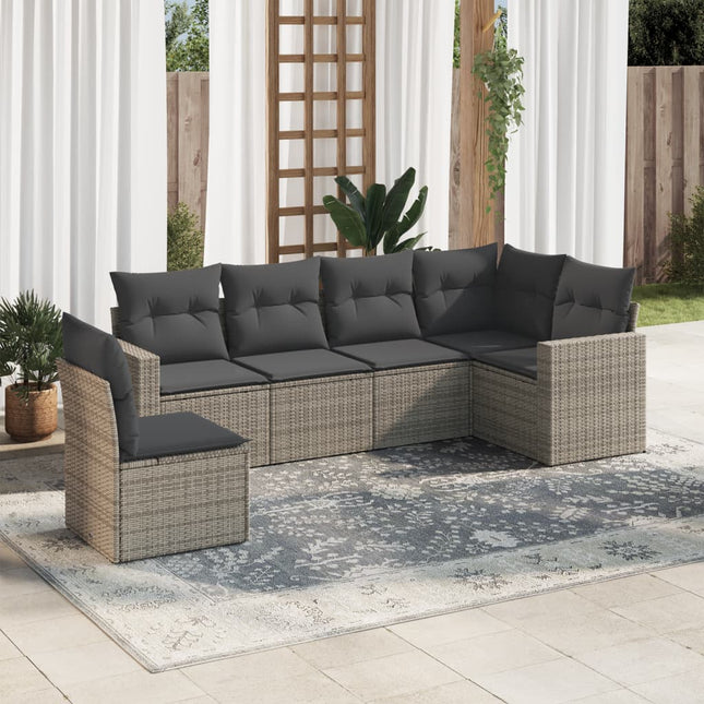 6-Delige Loungeset Met Kussens Poly Rattan Grijs