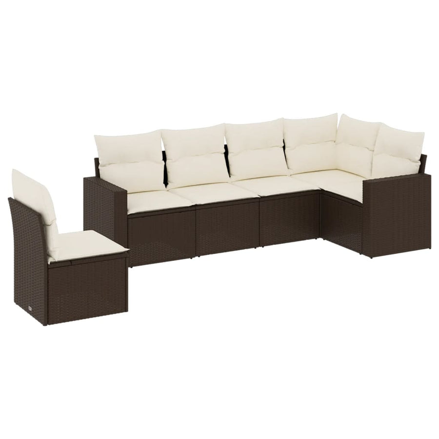 6-delige Loungeset met kussens poly rattan bruin 1 Bruin en crème