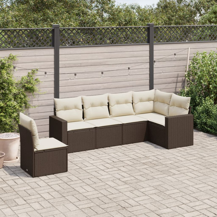 6-delige Loungeset met kussens poly rattan bruin 1 Bruin en crème