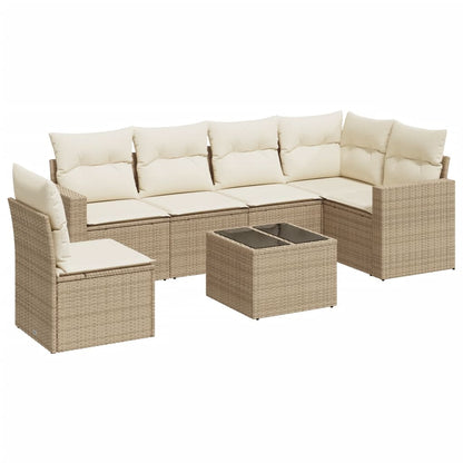 7-Delige Loungeset Met Kussens Poly Rattan Beige