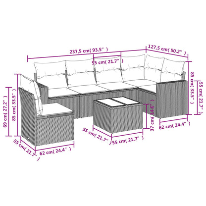 7-Delige Loungeset Met Kussens Poly Rattan Beige