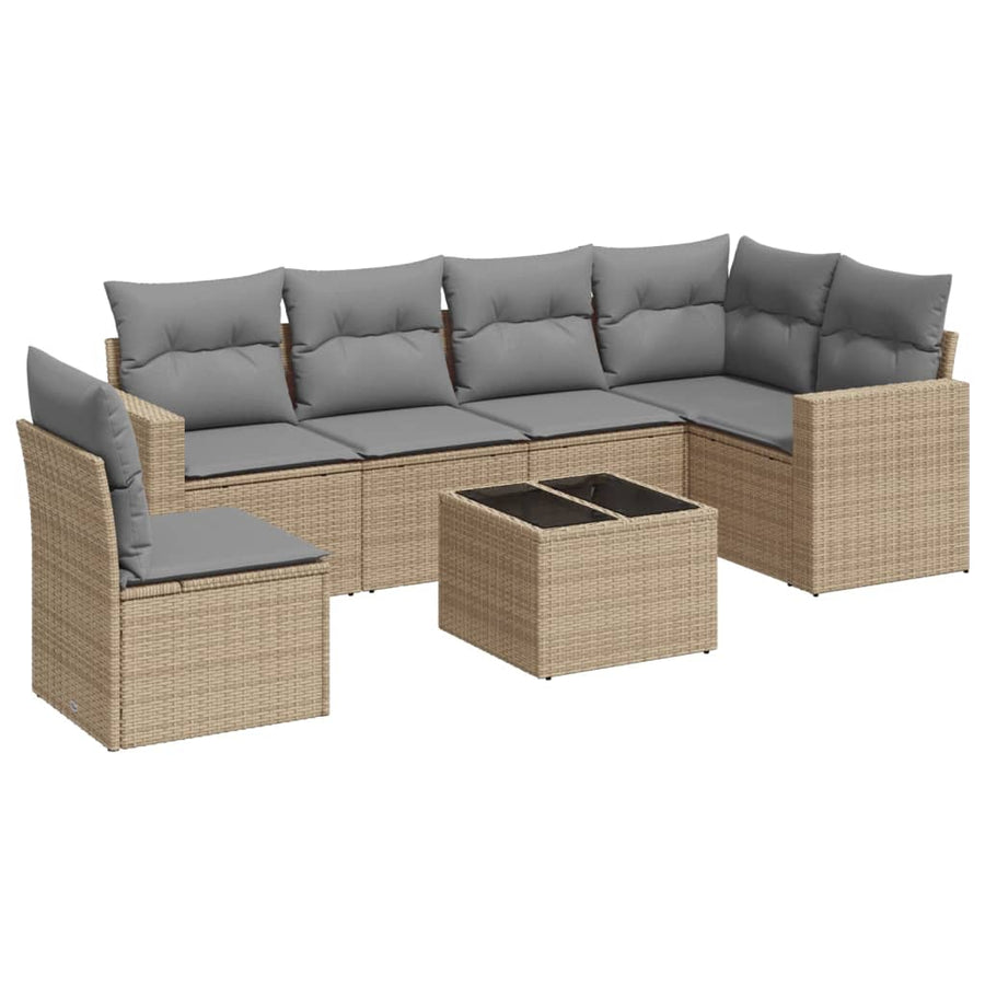 7-Delige Loungeset Met Kussens Poly Rattan Beige