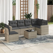 Loungeset 7-delig poly rattan lichtgrijs