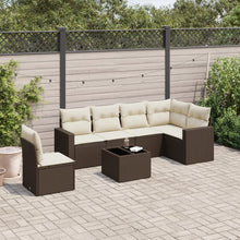7-delige Loungeset met kussens poly rattan bruin