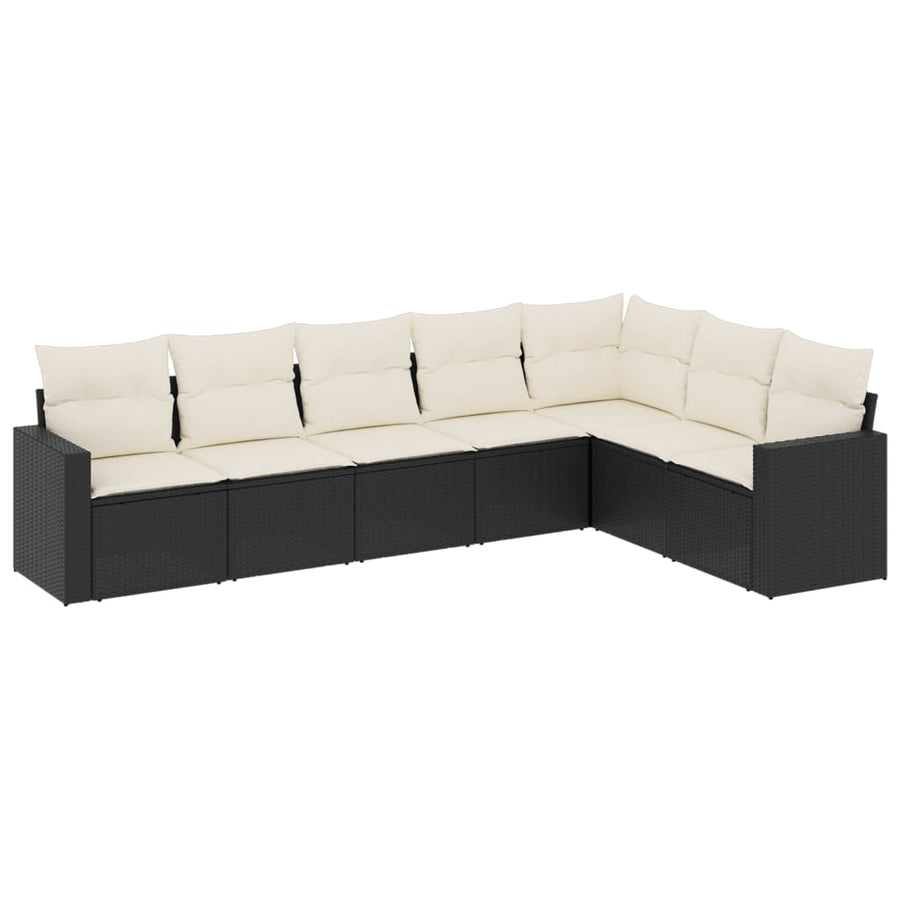 7-Delige Loungeset Met Kussens Poly Rattan Zwart