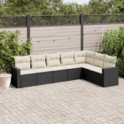 7-piece lounge set with cushions poly rattan black