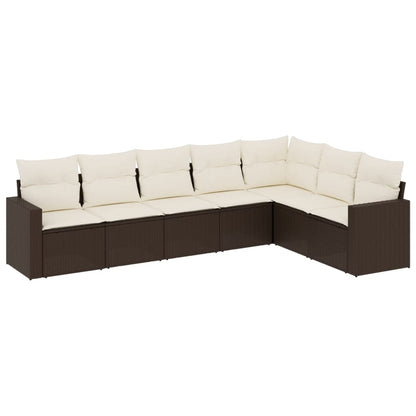 7-delige Loungeset met kussens poly rattan bruin 1 Bruin en crème