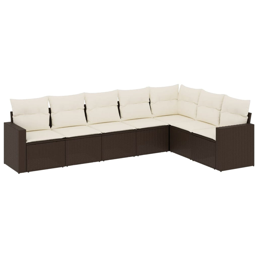 7-delige Loungeset met kussens poly rattan bruin 1 Bruin en crème